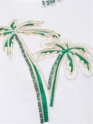 T-shirt bianca in cotone Liu Jo con palme con castoni gioiello in DONNA