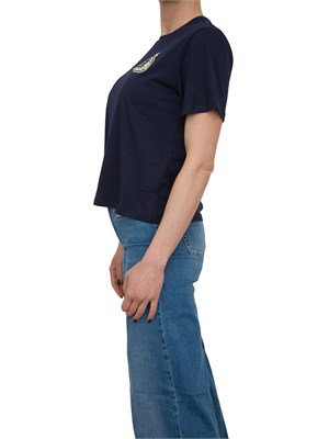 T-shirt in cotone blu Liu Jo barchetta con ricamo e strass in DONNA