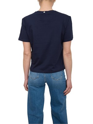T-shirt in cotone blu Liu Jo barchetta con ricamo e strass in DONNA