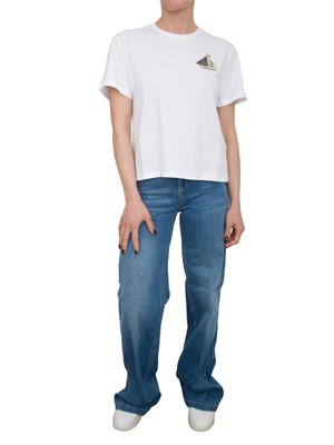 T-shirt in cotone bianco Liu Jo barchetta con ricamo e strass in DONNA
