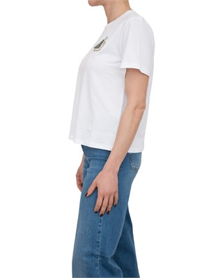 T-shirt in cotone bianco Liu Jo barchetta con ricamo e strass in DONNA