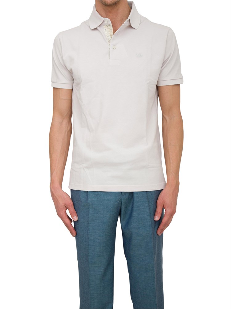 Polo beige Etro in cotone con dettaglio stampa floreale sul collo