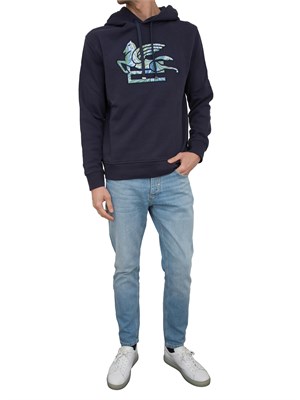 Felpa Etro uomo in cotone blu con ricamo Pegaso grande a contrasto in UOMO