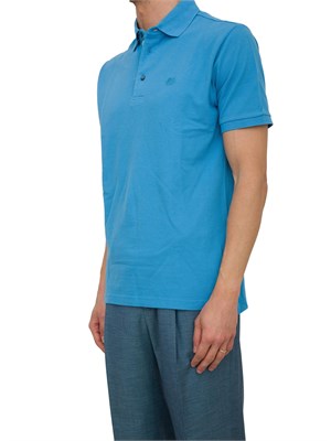 Polo azzurra Etro in cotone con dettaglio stampa floreale sul collo in UOMO