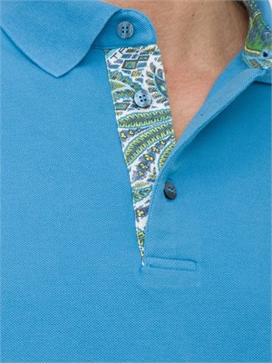 Polo azzurra Etro in cotone con dettaglio stampa floreale sul collo in UOMO