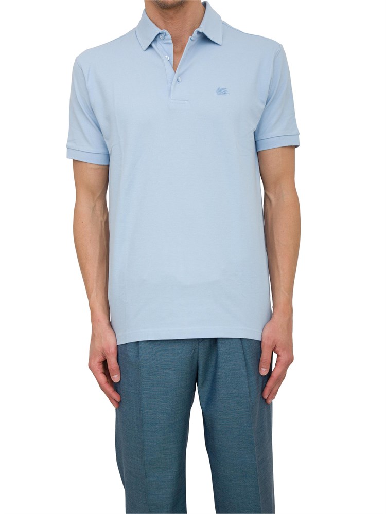 Polo Etro in cotone celeste con Pegaso ricamato