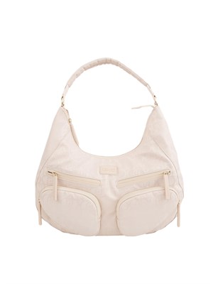 Borsa a spalla beige Liu Jo in nylon con logo all over in DONNA