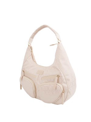 Borsa a spalla beige Liu Jo in nylon con logo all over in DONNA