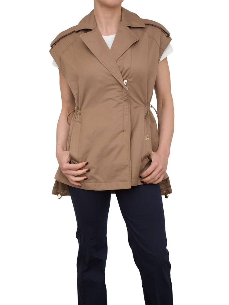 Gilet cammello Liu Jo con coulisse in vita e chiusura zip