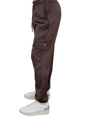 Pantaloni marroni in raso Liu Jo modello jogging cargo in DONNA