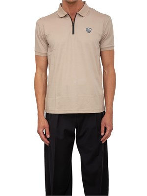 Polo uomo Ea7 Emporio Armani Premium Shield in viscosa beige con zip a contrasto in UOMO