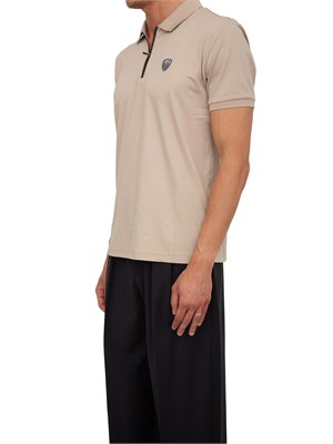 Polo uomo Ea7 Emporio Armani Premium Shield in viscosa beige con zip a contrasto in UOMO