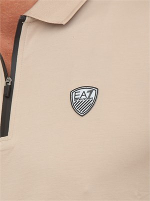 Polo uomo Ea7 Emporio Armani Premium Shield in viscosa beige con zip a contrasto in UOMO