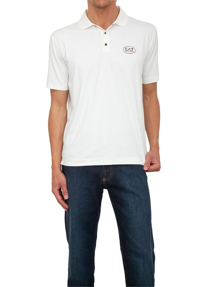 Polo uomo EA7 Emporio Armani in cotone stretch bianco con logo