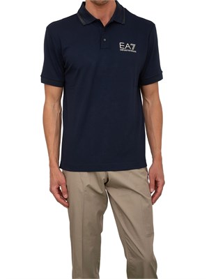 Polo uomo Ea7 Emporio Armani Gold Label in jersey di viscosa blu in UOMO
