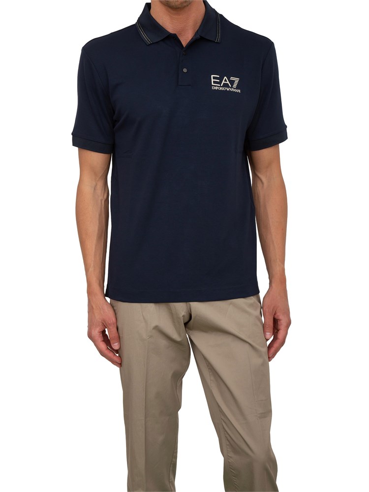 Polo uomo Ea7 Emporio Armani Gold Label in jersey di viscosa blu