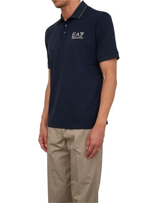 Polo uomo Ea7 Emporio Armani Gold Label in jersey di viscosa blu in UOMO