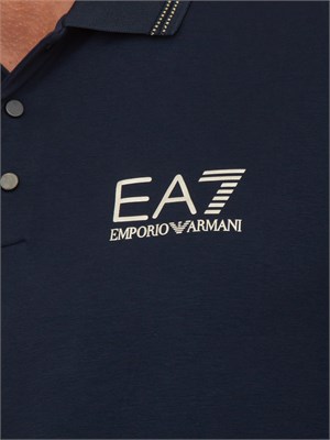 Polo uomo Ea7 Emporio Armani Gold Label in jersey di viscosa blu in UOMO