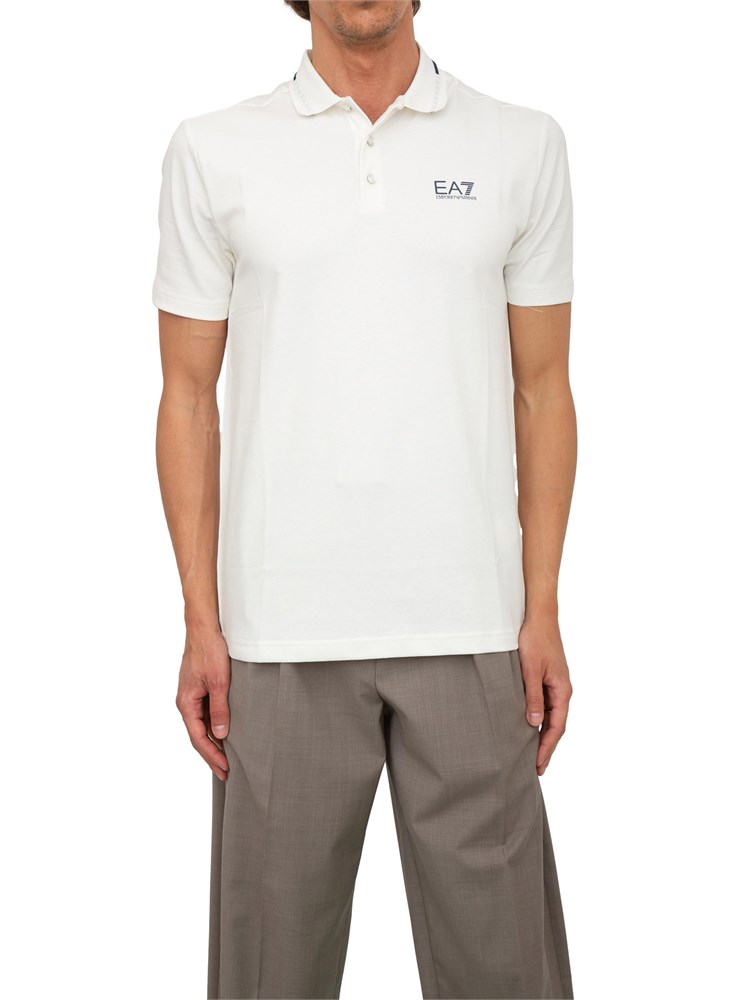 Polo uomo EA7 Emporio Armani Tennis Club in cotone stretch avorio