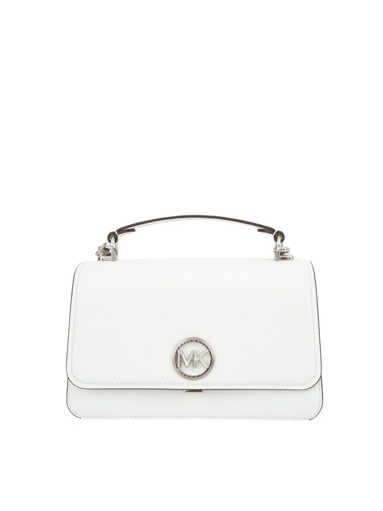 Borsa satchel Michael Michael Kors in pelle bianca con metalleria argento