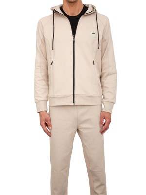 Felpa con cappuccio Boss beige con zip e toppa con logo in UOMO