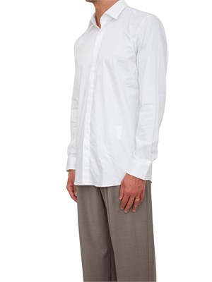 Camicia Boss bianco con fit moderno in satin di cotone elasticizzato in UOMO