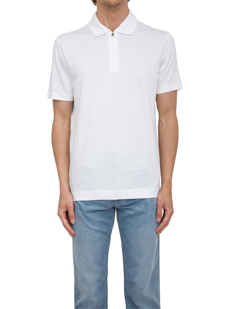 Polo Boss bianco relaxed fit con zip