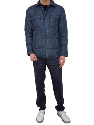 Giacca imbottita Etro uomo in fantasia Paisley blu all-over in UOMO