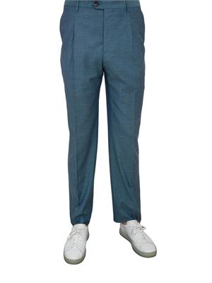 Pantaloni azzurri Etro uomo in misto lino con piega stirata in UOMO