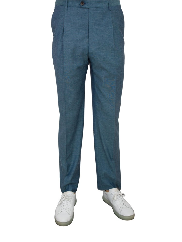 Pantaloni azzurri Etro uomo in misto lino con piega stirata