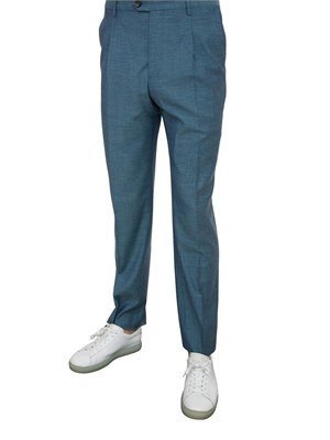 Pantaloni azzurri Etro uomo in misto lino con piega stirata in UOMO