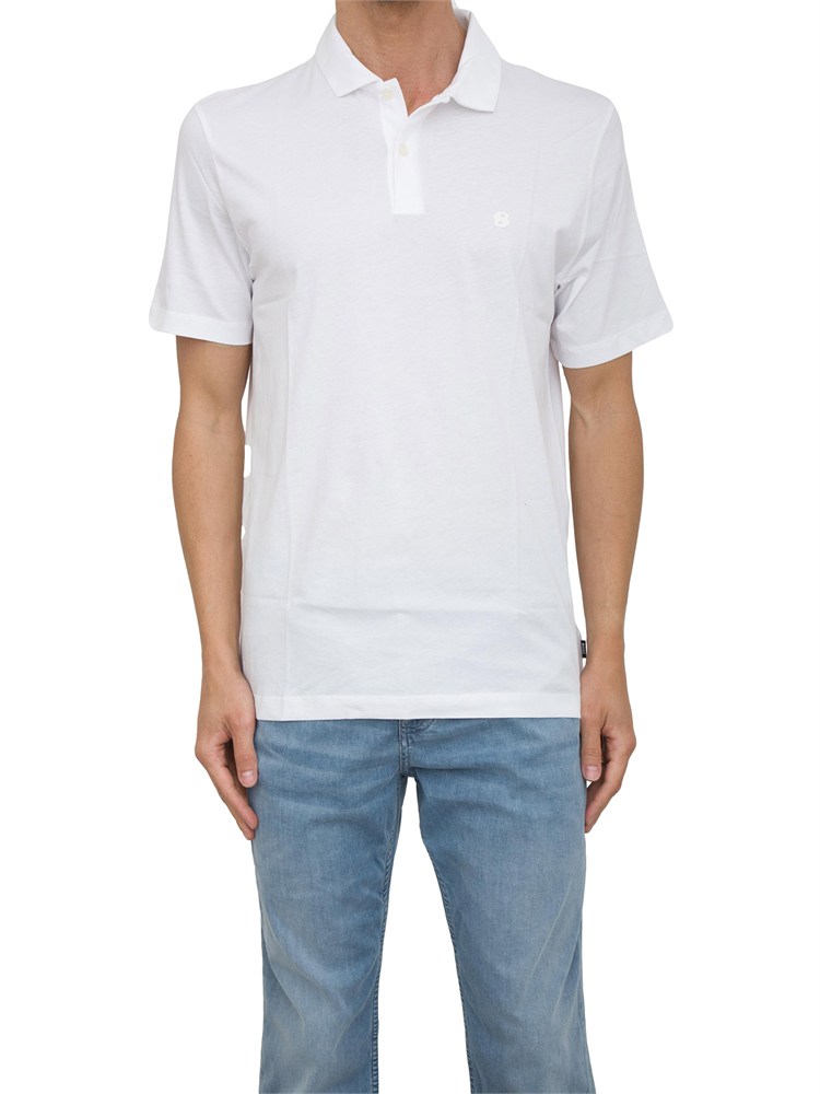 Polo Boss in cotone bianco con stampa logo a rilievo