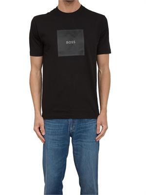 T-shirt Boss nero con grafica con logo a righe sottili in UOMO