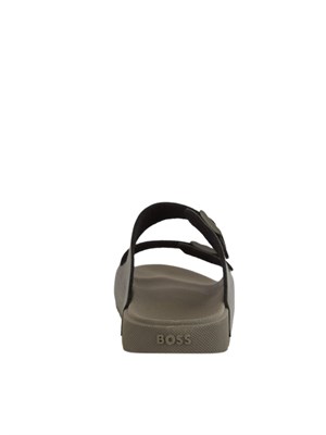 Sandali Hugo Boss verdi all-gender con doppia fascia e tomaia lavorata in UOMO