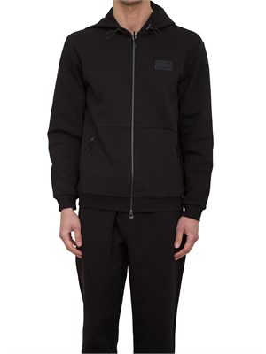 EA7 EMPORIO ARMANI Felpa con cappuccio EA7 in interlock di misto cotone nero in UOMO