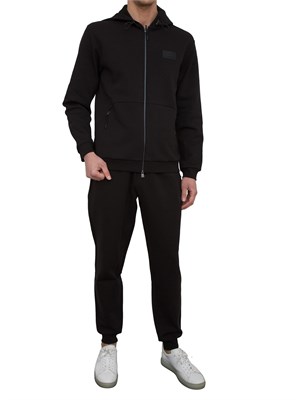 EA7 EMPORIO ARMANI Felpa con cappuccio EA7 in interlock di misto cotone nero in UOMO