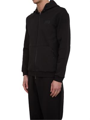 EA7 EMPORIO ARMANI Felpa con cappuccio EA7 in interlock di misto cotone nero in UOMO