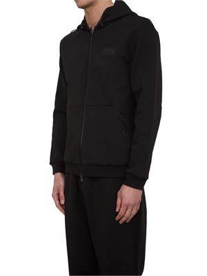 EA7 EMPORIO ARMANI Felpa con cappuccio EA7 in interlock di misto cotone nero in UOMO
