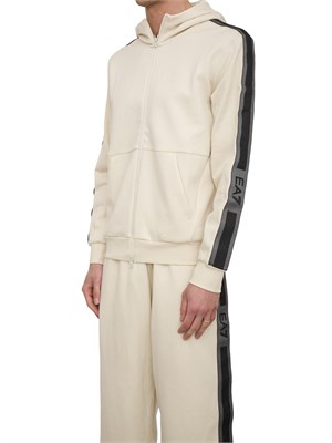 EA7 EMPORIO ARMANI Felpa con cappuccio  EA7 Logo Series in jersey di cotone avorio in UOMO