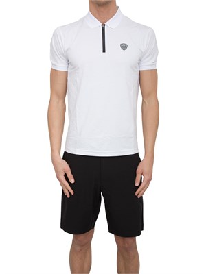 Polo uomo Ea7 Emporio Armani Premium Shield in viscosa bianca con zip a contrasto in UOMO