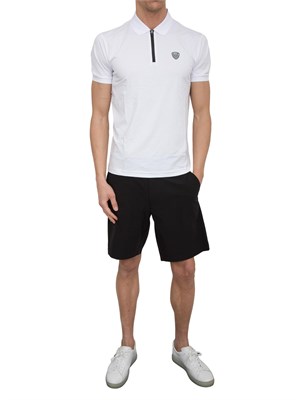 Polo uomo Ea7 Emporio Armani Premium Shield in viscosa bianca con zip a contrasto in UOMO