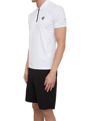 Polo uomo Ea7 Emporio Armani Premium Shield in viscosa bianca con zip a contrasto in UOMO