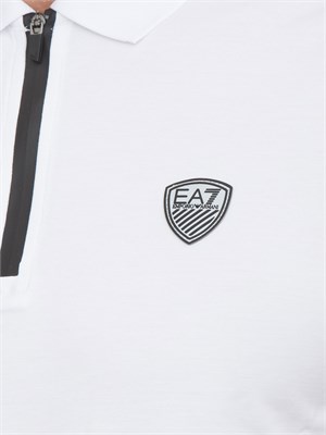Polo uomo Ea7 Emporio Armani Premium Shield in viscosa bianca con zip a contrasto in UOMO