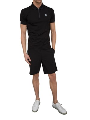 Polo uomo Ea7 Emporio Armani Premium Shield in viscosa nera con zip a contrasto in UOMO