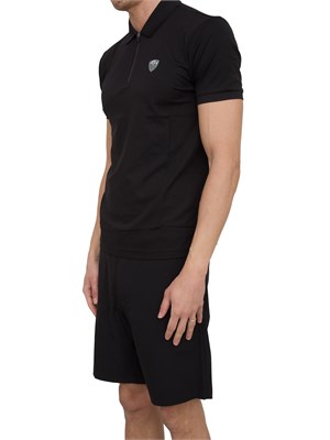 Polo uomo Ea7 Emporio Armani Premium Shield in viscosa nera con zip a contrasto in UOMO