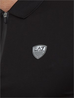 Polo uomo Ea7 Emporio Armani Premium Shield in viscosa nera con zip a contrasto in UOMO