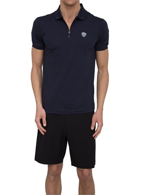 Polo uomo Ea7 Emporio Armani Premium Shield in viscosa blu con zip a contrasto in UOMO