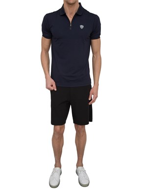 Polo uomo Ea7 Emporio Armani Premium Shield in viscosa blu con zip a contrasto in UOMO