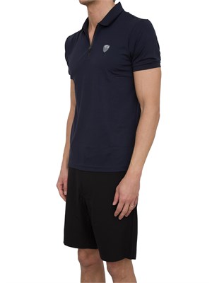 Polo uomo Ea7 Emporio Armani Premium Shield in viscosa blu con zip a contrasto in UOMO