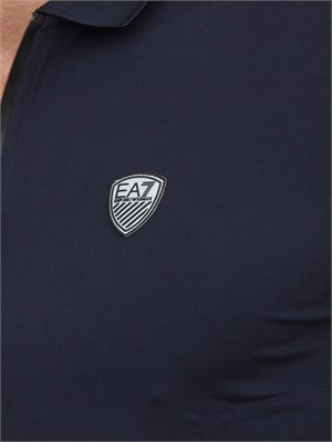 Polo uomo Ea7 Emporio Armani Premium Shield in viscosa blu con zip a contrasto in UOMO